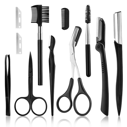 11Pcs Professional Eyebrow Trimming Tool Set By Glow Routine